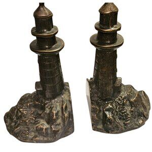 Bookends Lighthouse on Cliff SPI Matching Metal 8.5"